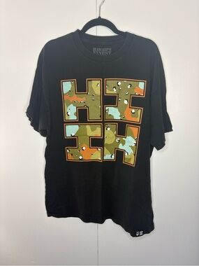 Hawaii's Finest Black Tee with Orange-Outlined Camo Block Letters